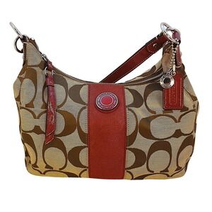 Coach Signature RARE Berry Pink/Khaki Canvas Monogram Medium Hobo Purse-incl COA